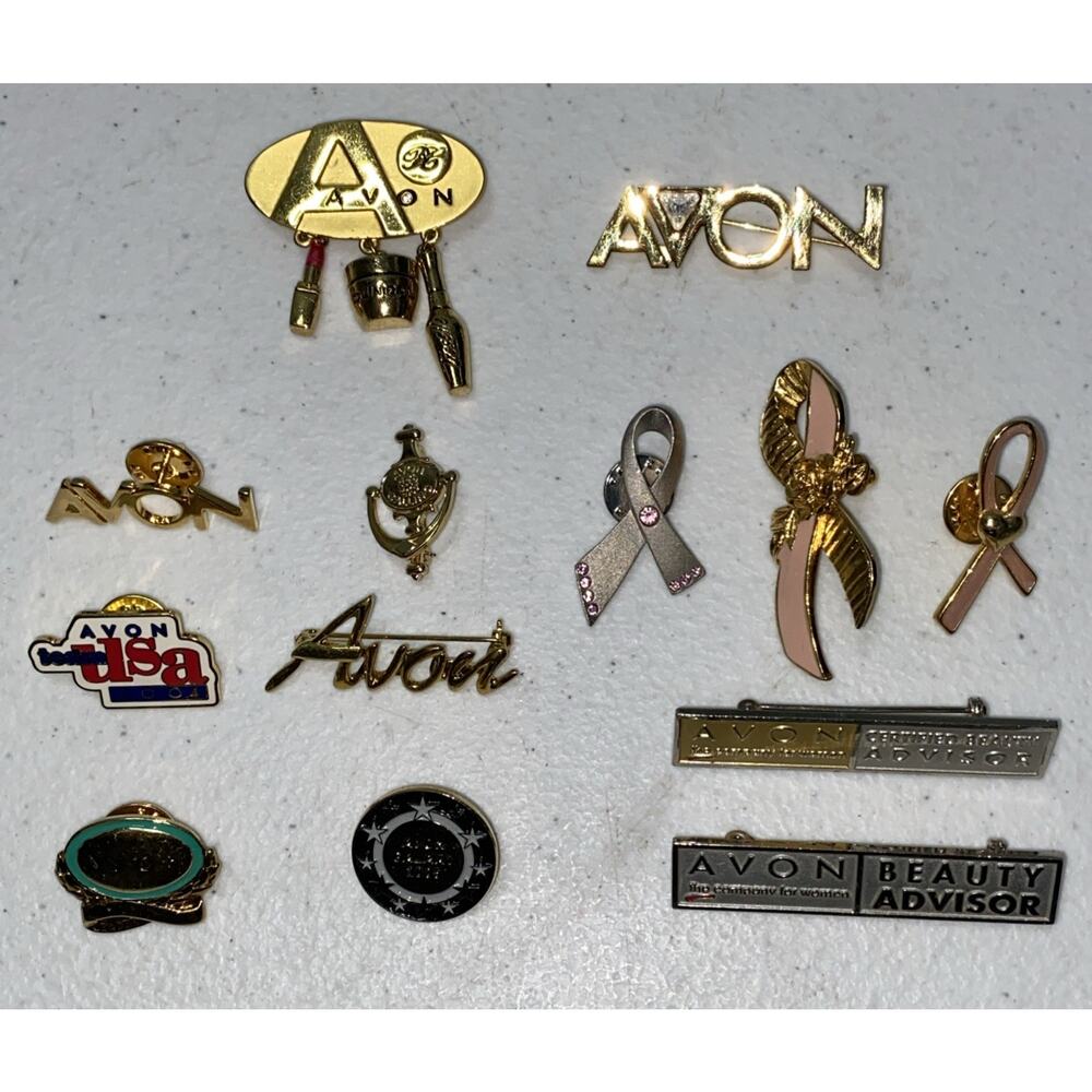 VTG Lot Avon Calling Presidents Club Gold Silver Tone Pin Brooch Lot 13 Pieces
